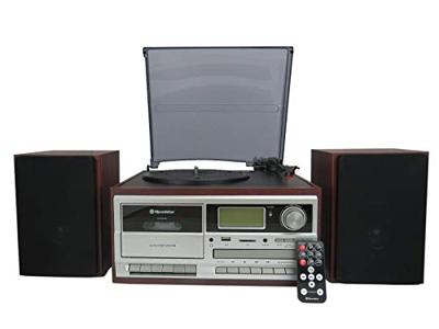 Roadstar HIF-8892EBT Mini Hi-Fi Music System Platenspeler 33/45/78 omwentelingen, digitale radio PLL FM-radio, CD-MP3-speler, cassette, Bluetooth, opnamefunctie, USB, SD-kaart, afstandsbediening, hout