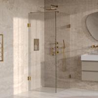 Brauer Void - Douchecabine met Draaideur - Helder Glas - 90x100x200 cm - incl. Glascoating - PVD Goud Geborsteld - thumbnail