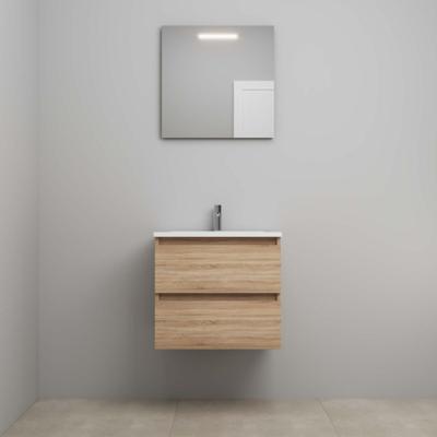 On-Line Badkamermeubelset - 60 cm - Voorgemonteerd - Acryl Wastafel - 1 Kraangat - Spiegel met LED-Verlichting - Eiken