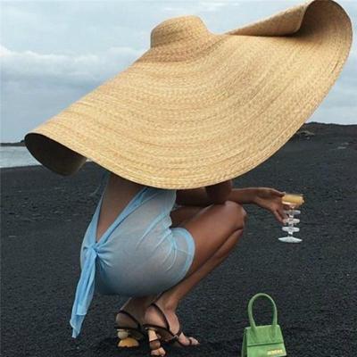 Oversized mode stro weven strand zonnescherm hoed geschikt voorhoofd omtrek: 58-62cm (wit)