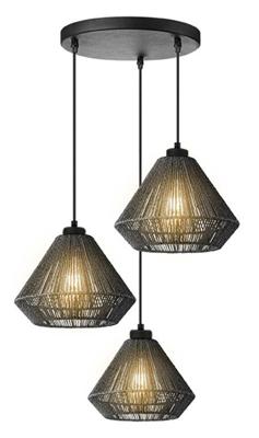 LABEL51 Hanglamp 'Ibiza Diamond' Jute, 3-lamps, kleur Zwart