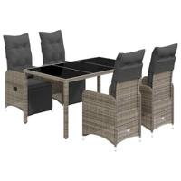 5-delige Bistroset met kussens poly rattan grijs - thumbnail