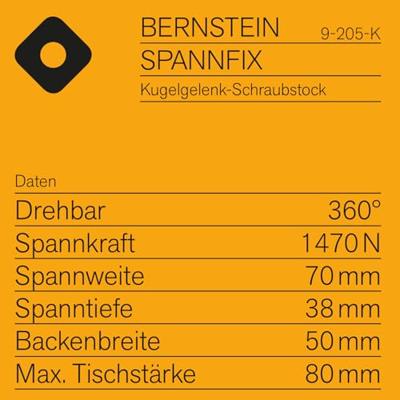BERNSTEIN Tools for Electronics Bernstein Werkzeugfabrik Bankschroef 9-205-K Bekbreedte: 50 mm Spanbreedte (max.): 70 mm