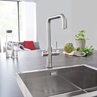 Grohe Red 3-in-1 kokend water kraan met U-uitloop en combi boiler supersteel - thumbnail