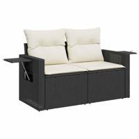 6-delige Loungeset met kussens poly rattan zwart - thumbnail