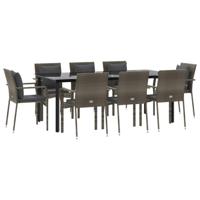 9-delige Tuinset met kussens poly rattan zwart en grijs - thumbnail