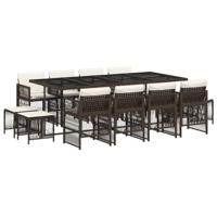 13-delige Tuinset met kussens poly rattan bruin - thumbnail