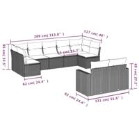 9-delige Loungeset met kussens poly rattan zwart - thumbnail