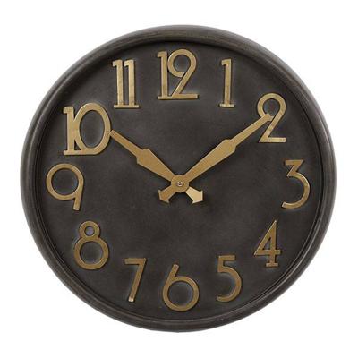 Wandklok metaal zwart/goud dia40x10cm