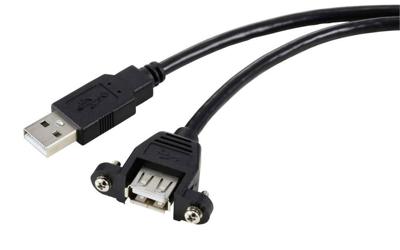 Renkforce RF-5720386 USB-kabel USB 2.0 USB-A stekker, USB-A bus 1.00 m Zwart Voor inbouw, Schroefbaar
