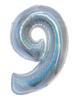 Folieballon Holografisch Zilver Cijfer &apos;9&apos; - 102cm - thumbnail