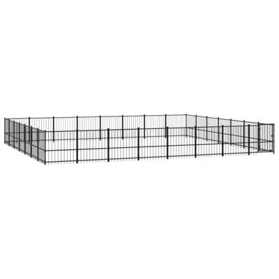 vidaXL Hondenkennel voor buiten 52,69 m² staal, kennel, hondenhuis, hondenren, hondenhok, hondenverblijf, puppyverblijf, kennels, hondenhokken