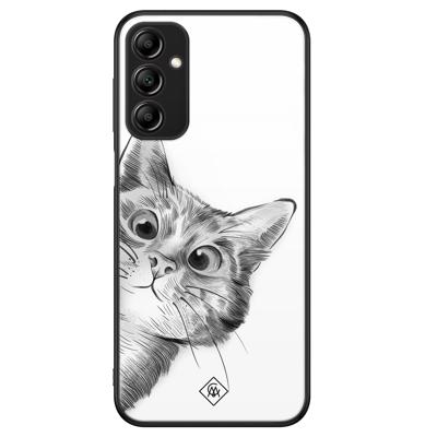 Samsung Galaxy A14 glazen hardcase - Peekaboo kat Samsung Galaxy A14 glazen hardcase - Peekaboo kat