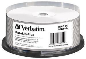 Verbatim BD-R - Blu-Ray Disc 50 GB, bedrukbaar oppervlak, 6x brandsnelheid, DataLifePlus, 25 Pack Spindle