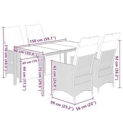 5-delige Bistroset met kussens poly rattan zwart