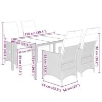 5-delige Bistroset met kussens poly rattan zwart - thumbnail