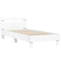 Bedframe met hoofdbord bewerkt hout wit 100x200 cm - thumbnail