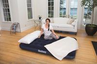 Materasso gonfiabile doppio floccato BESTWAY Horizon + Pompa elettrica Sidewinder + Borsa - 2 posti - Blu - thumbnail