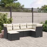 6-delige Loungeset met kussens poly rattan zwart - thumbnail