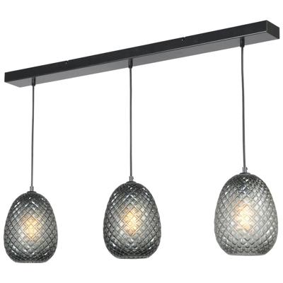 Masterlight Zwarte hanglampPineapple 3-lichts met rookglas - 2291-05-05-100-3