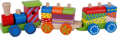 Houten Stapeltrein met 2 Wagons