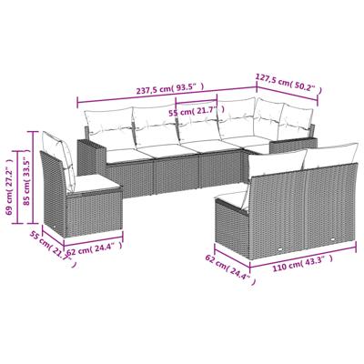 8-delige Loungeset met kussens poly rattan beige