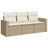 3-delige Loungeset met kussens poly rattan beige - thumbnail
