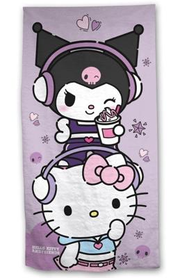 Hello Kitty handdoek roze/wit 70 x 140 cm
