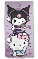Hello Kitty handdoek roze/wit 70 x 140 cm - thumbnail