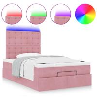 Ottoman bed met matrassen en LED's 90x200cm fluweel roze - thumbnail