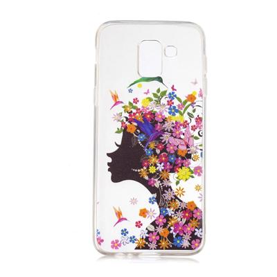 Shop4 - Samsung Galaxy J6 (2018) Hoesje - Zachte Back Case Bloemen Meisje Transparant