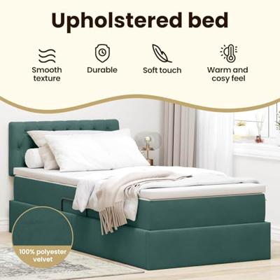 Opbergbed met LED met matras Donkergroen 90 x 190 cm Fluweel