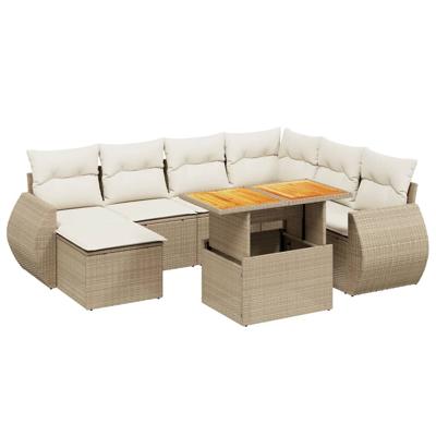 8-delige Loungeset met kussens poly rattan beige