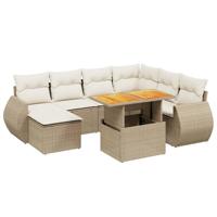 8-delige Loungeset met kussens poly rattan beige - thumbnail