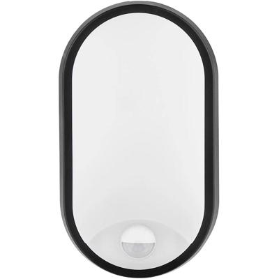 LED Wandlamp met Sensor - Kozolux Porta - 15W 1200lm - Warm Wit 3000K - IP54 - Ovaal - Zwart
