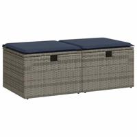 2-delige Loungeset met kussens poly rattan acacia grijs - thumbnail
