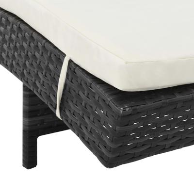 Ligbedden 2 st met wielen en kussens poly rattan zwart - thumbnail
