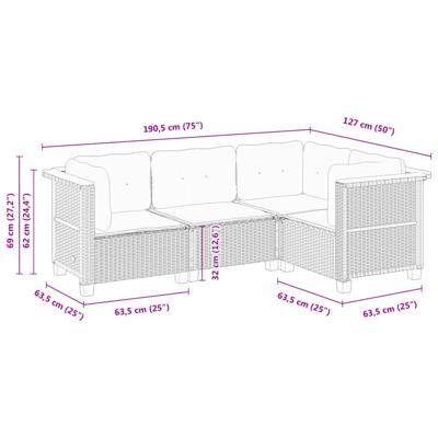 4-delige Loungeset met kussens poly rattan beige - thumbnail