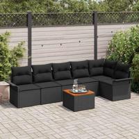 Tuinbankenset met kussen 7 pcs Zwart poly rattan - thumbnail