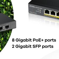Zyxel 10-poorts Gigabit Unmanaged PoE+ Switch [8-poorts met 130 Watt budget] - Zonder ventilator [GS1100-10HP] - thumbnail