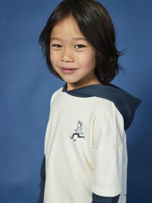 Sweater met capuchon 2-in-1 effect met geplaatste print voor jongens ecru