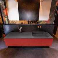 Badkamermeubelset Mondiaz Erin 150 cm met 1 Lade met RIDGE Wastafel Rechts Dark grey Zonder Kraangaten Greeploos Mat Fire - thumbnail