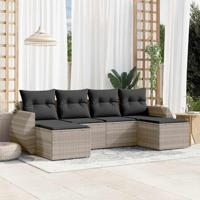 6-delige Loungeset met kussens poly rattan lichtgrijs - thumbnail