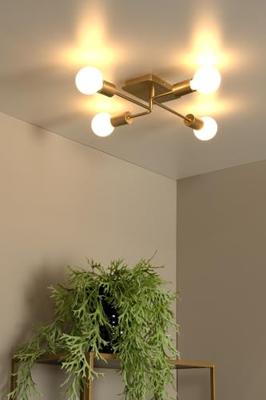 Lucide LESTER - Plafonnière - 4xE27 - Mat Goud / Messing