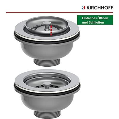 Kirchhoff ECO-SAVE kunststof korfventiel, grijs, 1 1/2" ET, roestvrijstalen ventielbeker en zeef Ø114 mm - 98835249