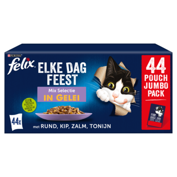 FELIX POUCH ELKE DAG FEEST IN GELEI MIX BOX TONIJN / ZALM / RUND / KIP 44X85 GR