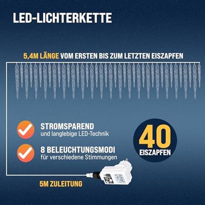 Kerst ijspegels 40 LED's 10.4m blauw