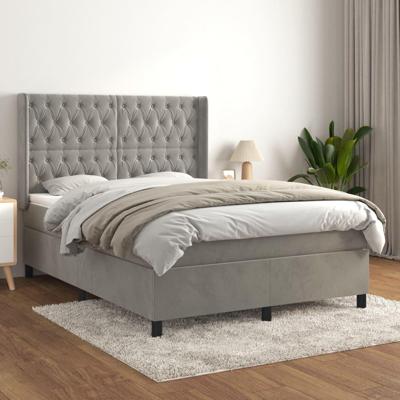 Boxspring met matras fluweel lichtgrijs 140x190 cm
