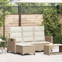 Verstelbare tuinbank met kussens L-vormig beige poly rattan - thumbnail