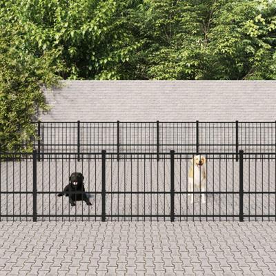 vidaXL Hondenkennel voor buiten 52,69 m² staal, kennel, hondenhuis, hondenren, hondenhok, hondenverblijf, puppyverblijf, kennels, hondenhokken